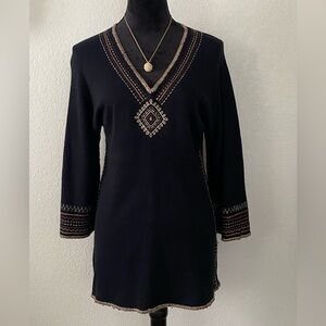 Lucky Brand black boho tunic with embroidery, Size S.